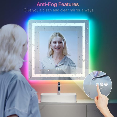 LOAAO LED Bathroom Mirror - 36" x 36" Anti-Fog, Dimmable & RGB Backlit | Stylish Vanity Mirror with Memory Function