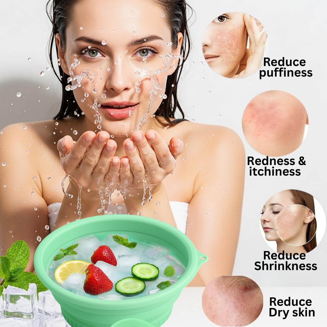 GlobalBlue Silicone Ice Basin Face Tub for Ice Bath | Foldable Silicone Facial Bowl with Built-in Ice Tray | Face Plunge Ice Bowl | Spa Gifts for Women