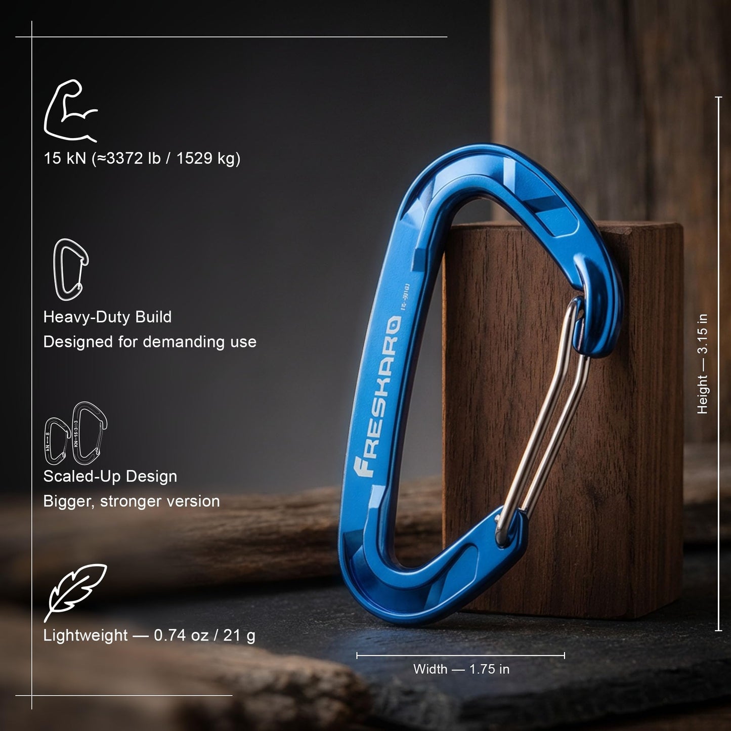 FresKaro Carabiner Clip, Wire Gate Caribeener Heavy Duty, Caribeaner Hook, Strong, Lightweight, 15kN 4Pack for Keychain, Key, Gym, Golf Bag, Dog Collar, Hammock, Outdoor Camping, Medium Size, Blue