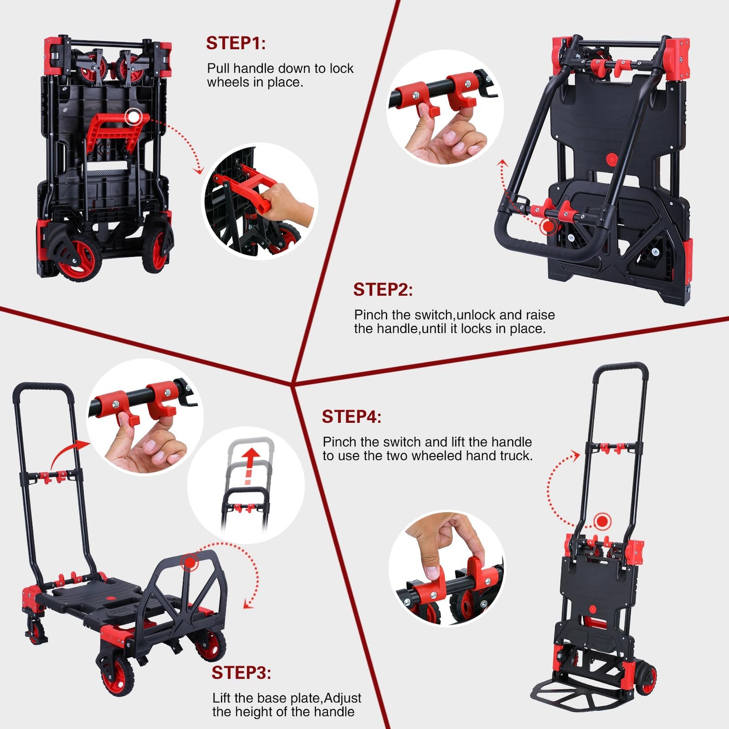 2 in 1 Folding Hand Truck Dolly with Basket,330LBS Capacity Hand Cart Foldable,Hand Truck Foldable with Retractable Handle,Folding Dolly Cart with Wheels for Moving