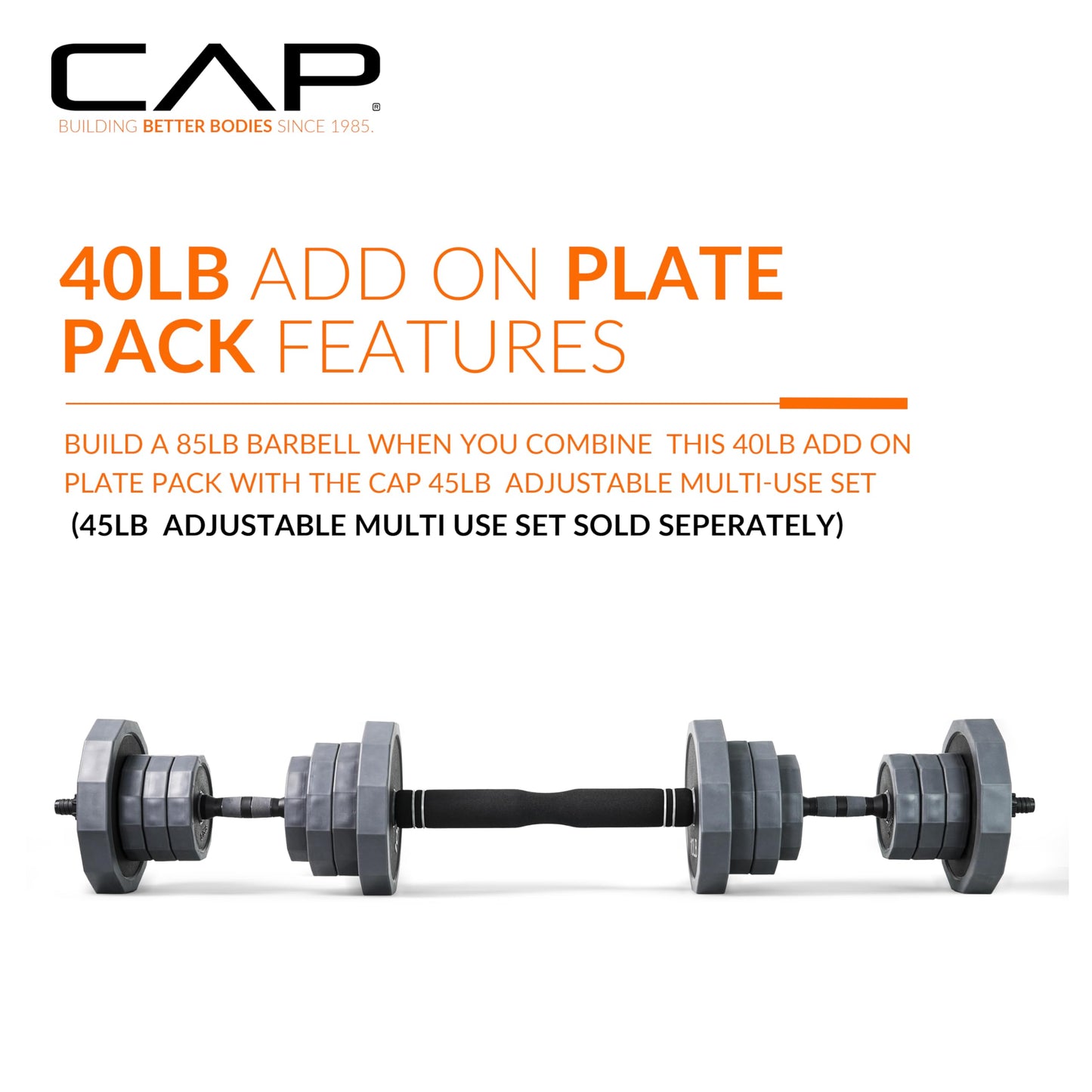CAP Barbell 40 LB Add-On Plate Pack | Four 10 LB Standard Plates, TPR-Coated Iron Sand Filled Weight Plates | Fits 1-Inch Bars & Adjustable Dumbbell/Barbell Sets