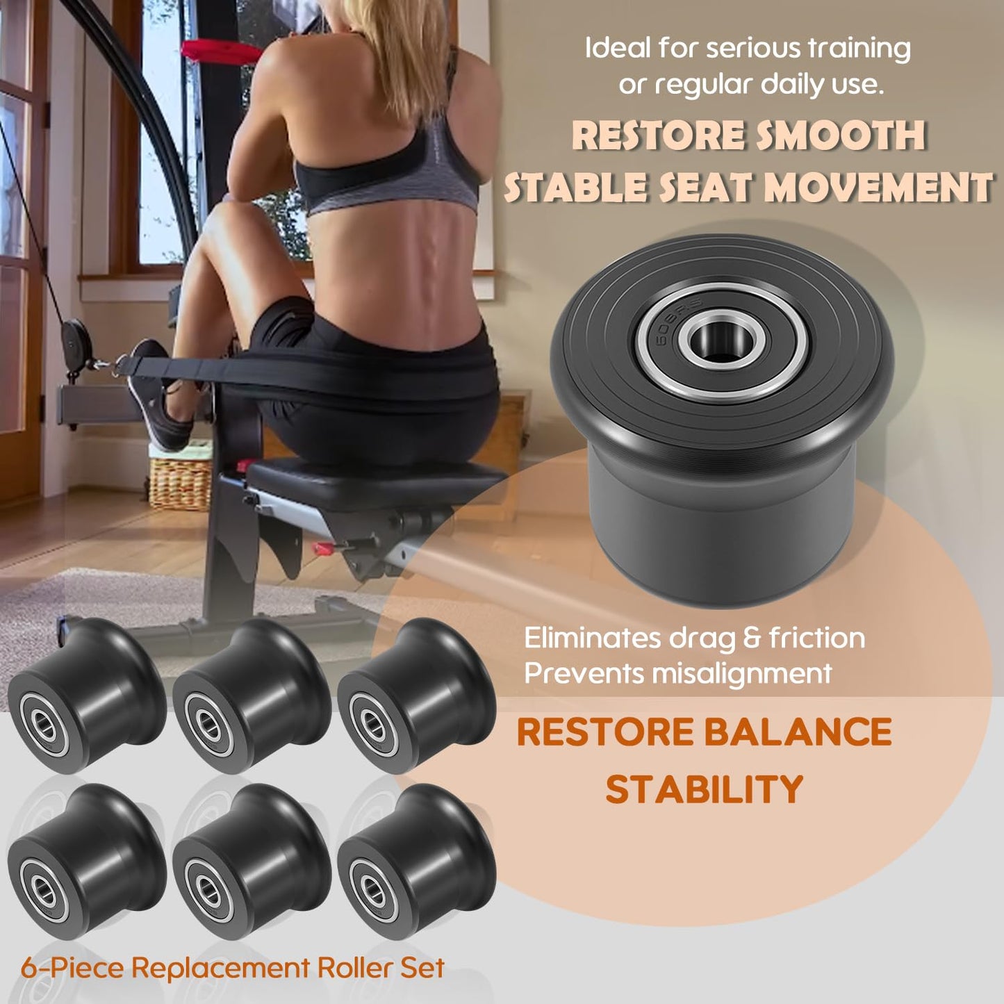 6-Pack Sliding Seat Rollers Replacement for Bowflex Home Gym, Compatible with Blaze, PR1000, Classic, Elite, Motivator 2, Sport & Ultimate 2 Models, Seat Rail Roller Wheels Kit
