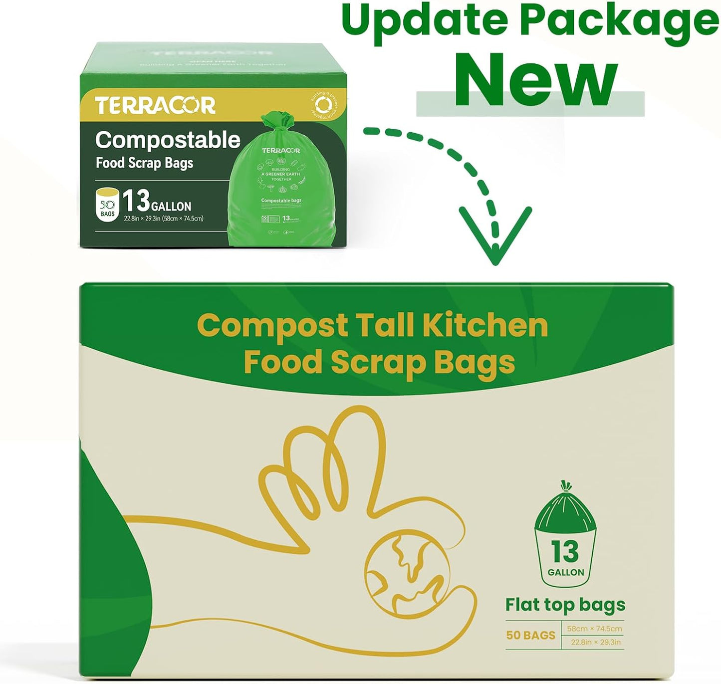 Skiennix 13 Gallon Compostable Trash Bags - Heavy Duty Kitchen Waste Bags | 50 Count, BPI Certified