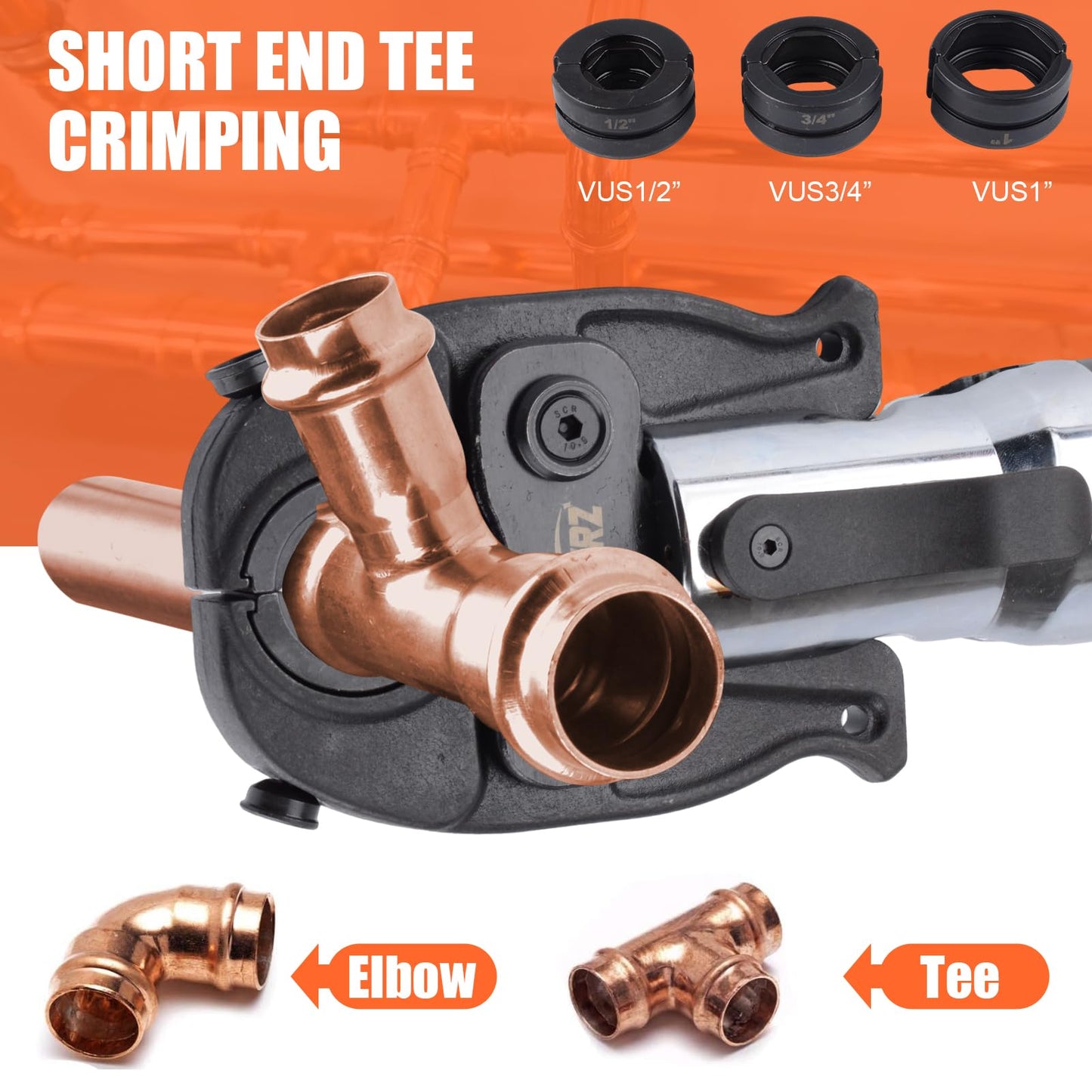 HZLZRZ ProPress Tool Copper Tube Fittings Hydraulic Copper Pipe Crimping Tool with 1/2,3/4 and 1 inch Jaws and Stainless Steel Pipe Cutter and Deburring Tool,Suit for Narrow Space and Tee Fittings