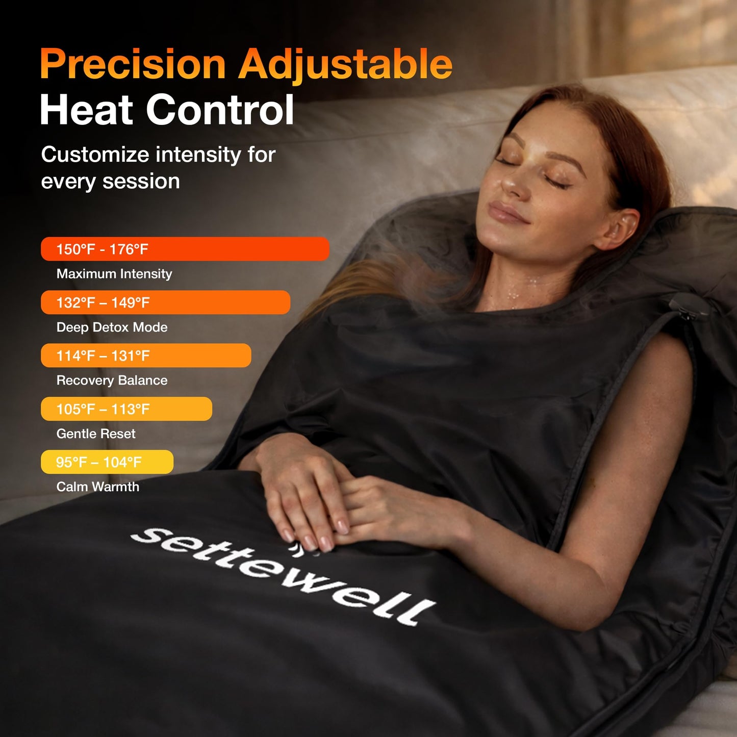 SetteWell Infrared Sauna Blanket | XL Size Fits 6'5" | Low EMF Sauna Blanket for At-Home Muscle Recovery & Tension Release | Far Infrared Heat, Easy-Clean Waterproof Design, Fast Heating Temp 77–176°F