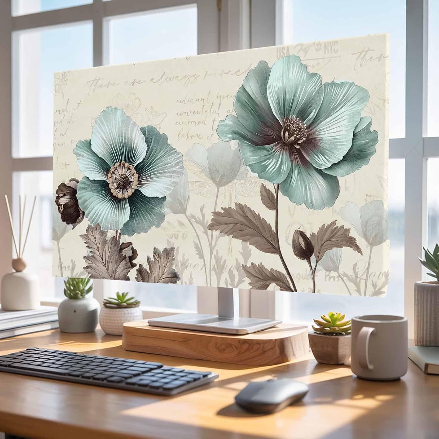 Yukro 85 Inch, 74"x42" Victorian Style Indoor TV Dust Cover, Vintage Blue Flowers Broccoli Elastic TV Dustproof Cover