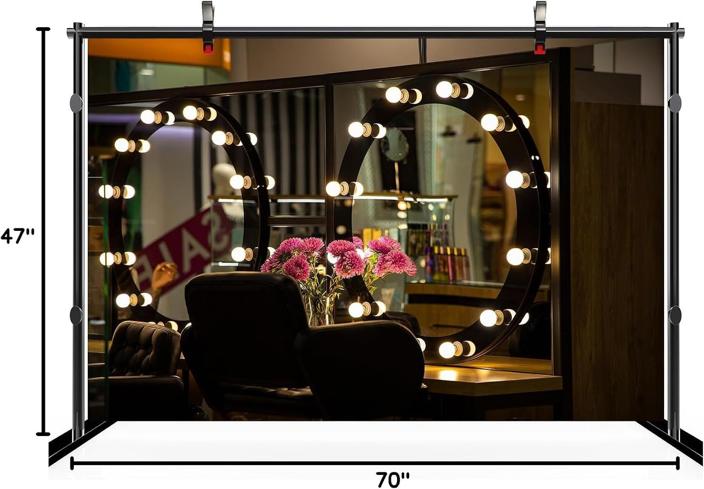CHNYWORK 6ftx4ft Bulb Makeup Room Backdrop Beauty Salon Interior Mirror with Light Frame Dark Background Professional