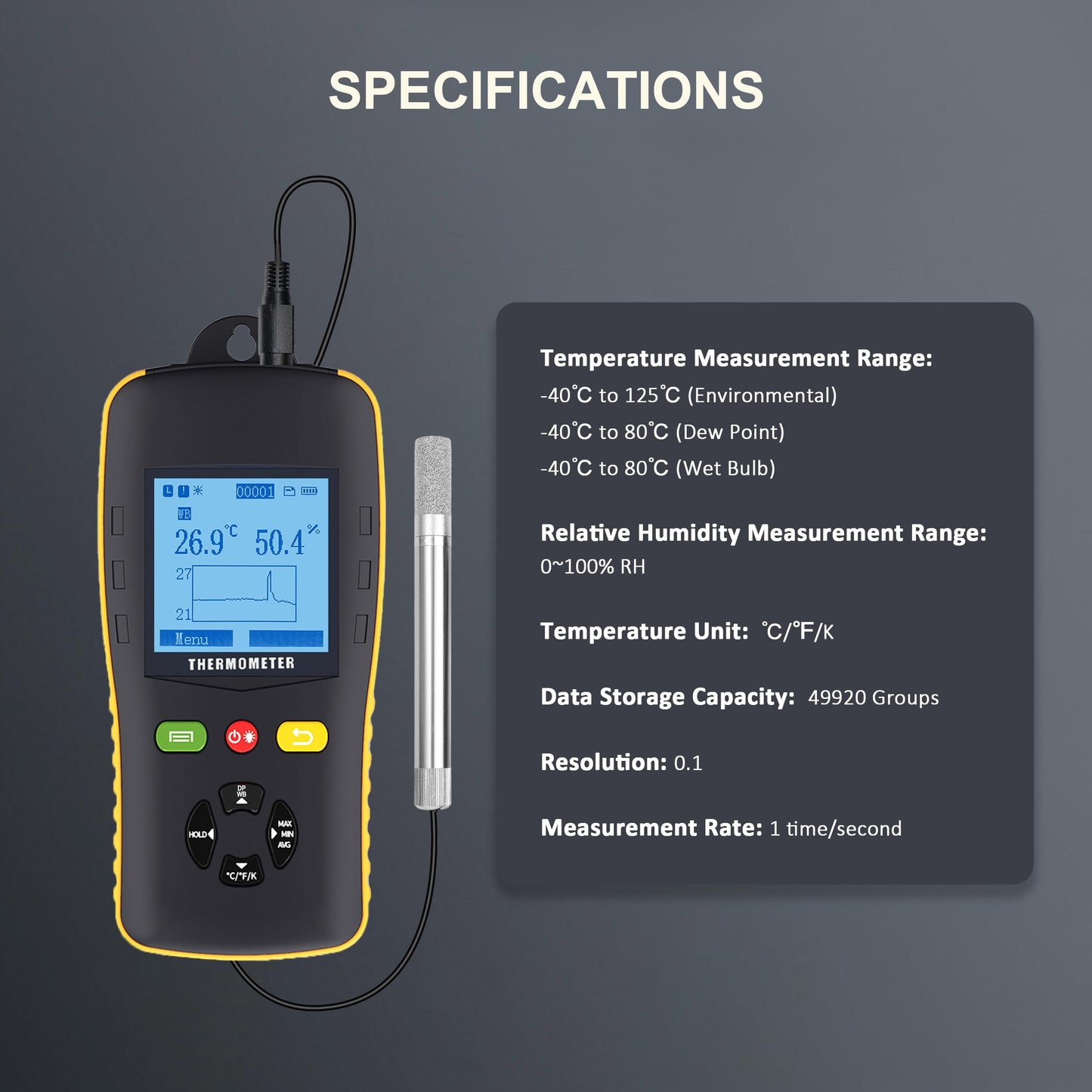 Tzone Temperature Humidity Data Logger USB Temp Recorder with Probe, Digital Dew Point Meter Wet Bulb Thermometer with Sound Alarm, Industrial RH Recording with Report for Lab HVAC Greenhouse Freezer