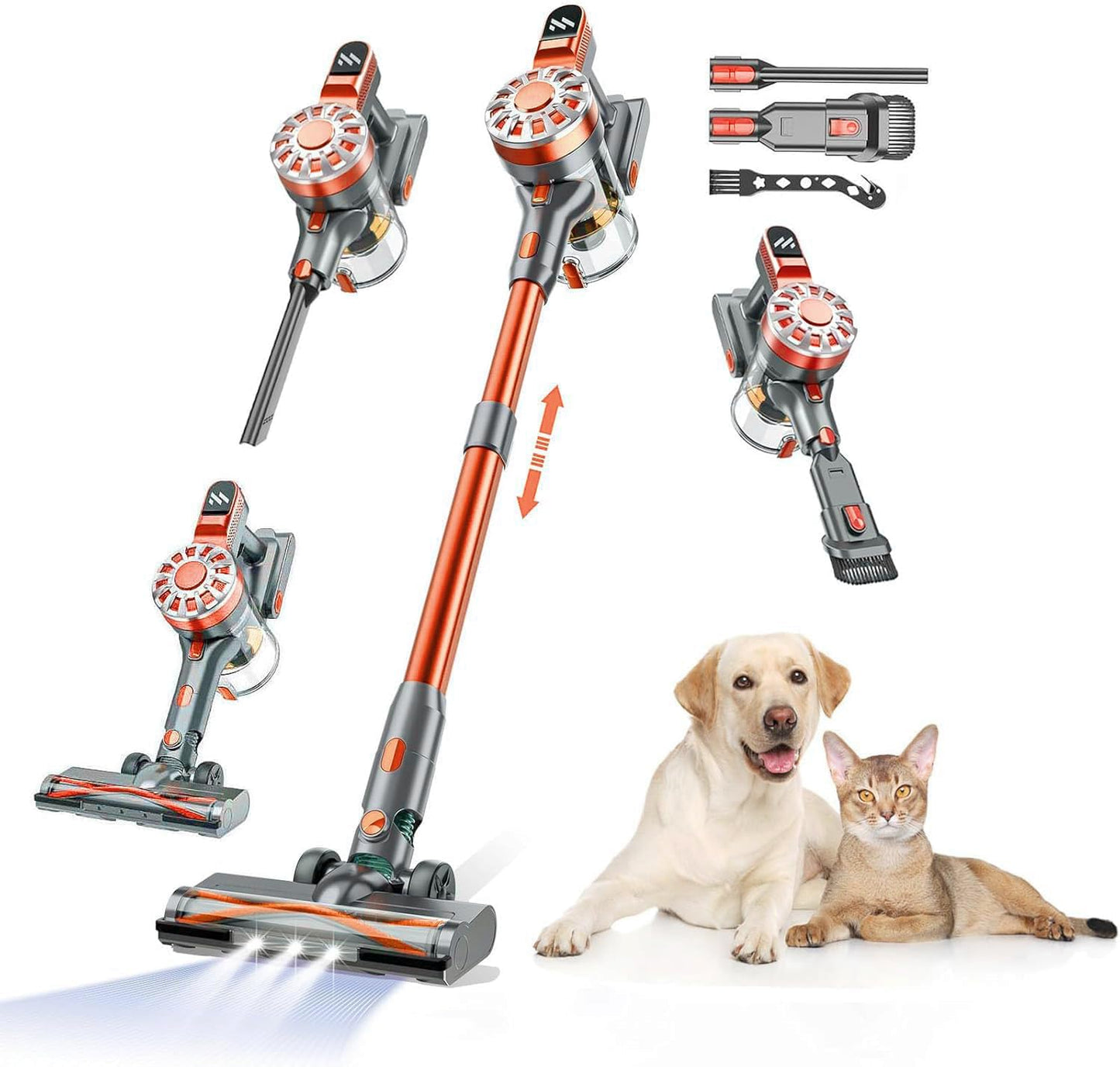 WLOTPO Cordless Vacuum Cleaner - Lightweight & Powerful Suction | 35-Minute Runtime for Pet Hair & Hard Floors (Red Grey)