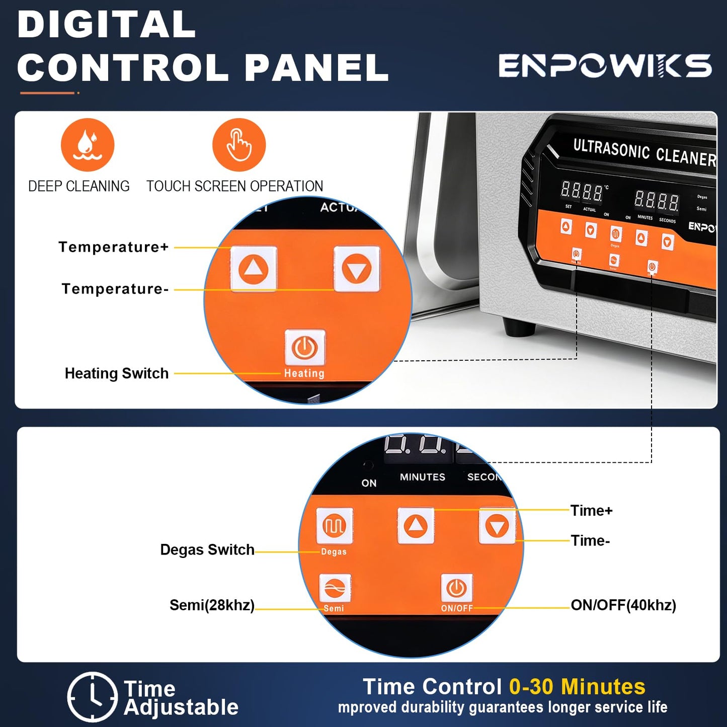 Enpowiks Ultrasonic Cleaner 10L 240W Digital Ultrasonic Cleaning Machine with Upgraded Degassing & Gentle Mode, 40kHz, with Heater & Timer for Tools, Jewelry, Watches, Glasses, Dentures, Small Parts