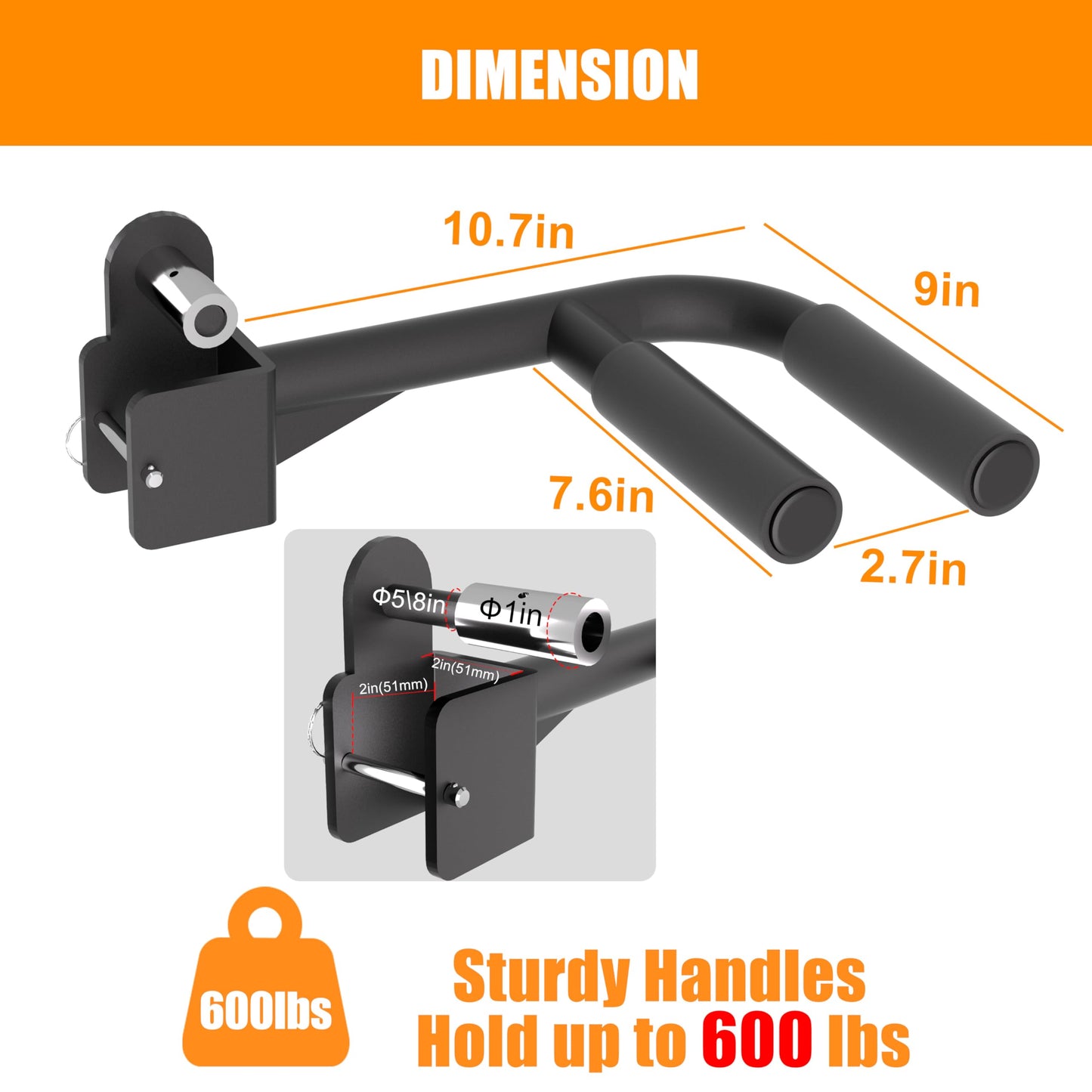 HWOOUSA Muti-Grip Dip Bars Attachment for 2" x 2" Power Cage with 5/8" or 1" Hole, Non-Slip Wide & Narrow Grip Dips Double Handles, 600 lbs Capacity, Squat Rack Attachment for Dips, Inverted Rows, Push-Ups