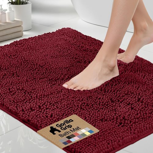 GORILLA GRIP Bath Rug Mat - Soft Absorbent Chenille | Quick Dry Microfiber, 48x24, Burgundy