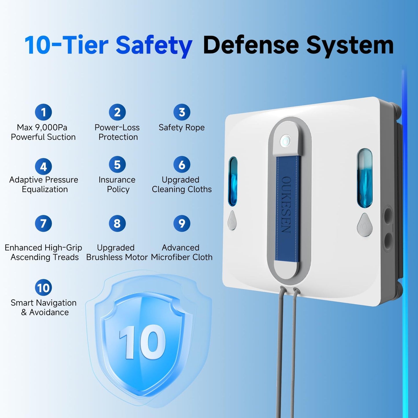 OUKESEN Window Cleaning Robot,9000Pa Sauction & 75N Cleaning Force with 4 Water Spray Support 5 Cleaning Modes & Remote Control,Window Cleaner Robot for Wet Cleaning Frame & Frameless Windows & Tiles