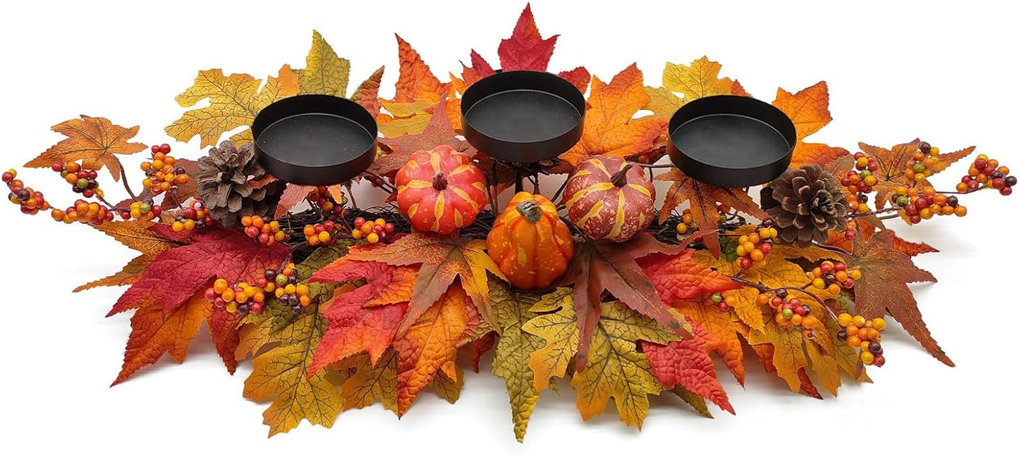 Regine Switzerland Thanksgiving Centerpiece - Artificial Gourd & Pumpkin Decor with Pine Cones & Maple Leaves | Perfect for Dining Table & Fireplace Mantel