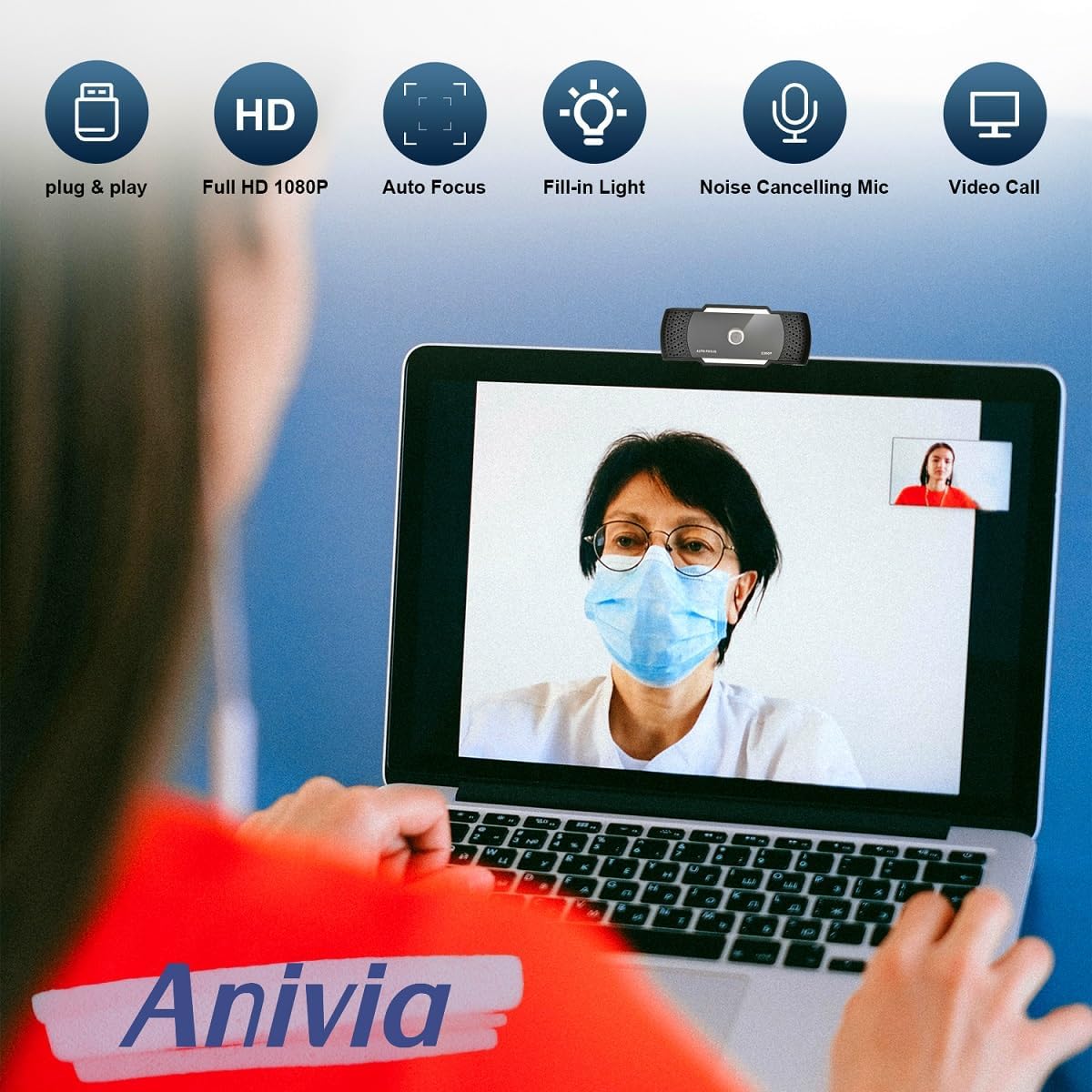 Anivia 1080P Mac/Laptop/MacBook/Tablet-1 Webcam for PC Computer Camera Built-in Noise Canceling Microphones, Low-Light