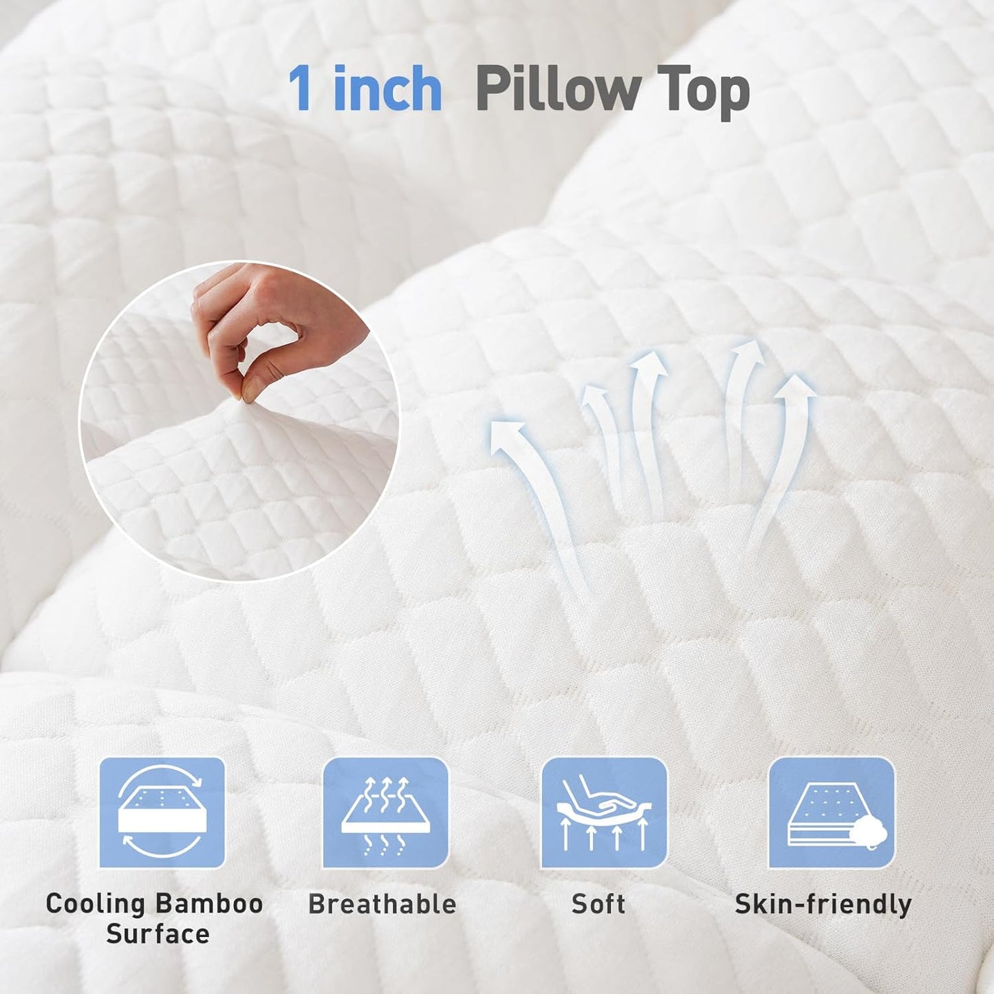 Skiennix Dual Layer 3-Inch Queen Memory Foam Mattress Topper - Cooling Gel & Pillow Top Design