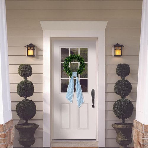 DYSHAYEN Wreath Sash - Canvas RIC Rac Trim for Front Door | Blue Gingham with White Trim