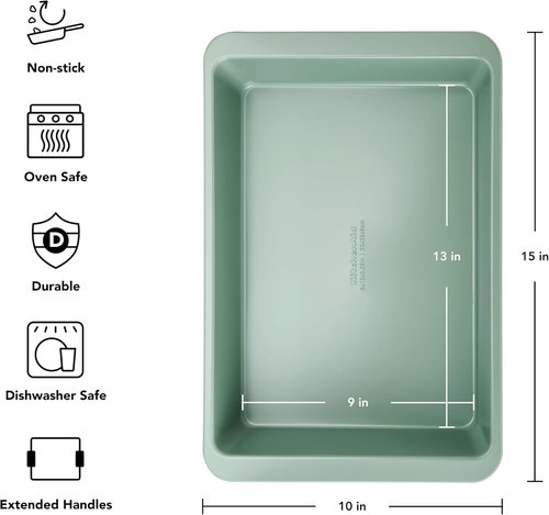 KitchenAid Nonstick Cake Pan - Swiss Engineered Aluminized Steel, Dishwasher Safe, 9 x 13 Inch, Cardamom