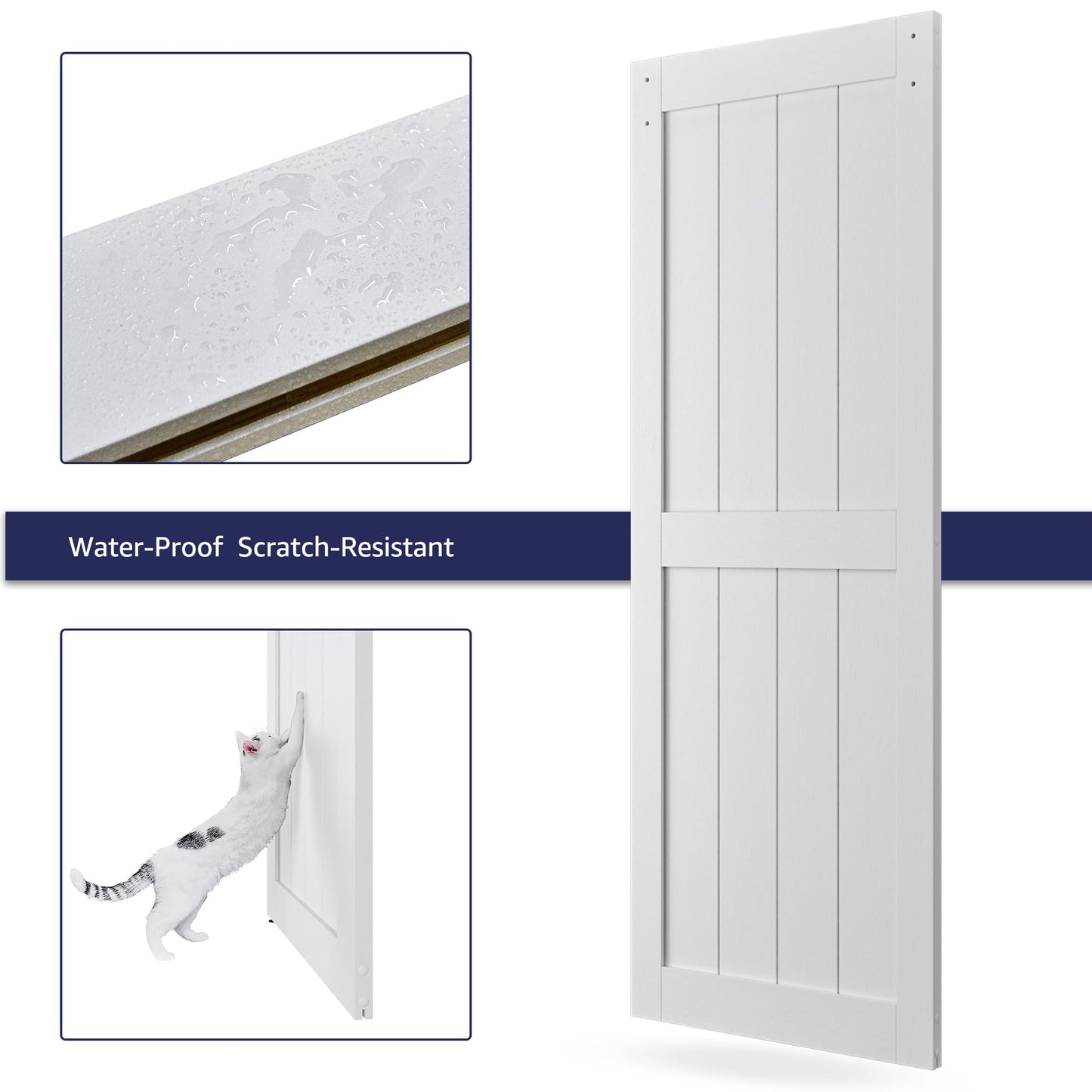COSHOMER 42in x 84in White Sliding Barn Door with 7ft Brushed Nickel Hardware Kit & Handle, Pre-Drilled Holes Easy Assembly -Solid Barn Door Slab Covered with Water-Proof PVC Surface, H-Frame
