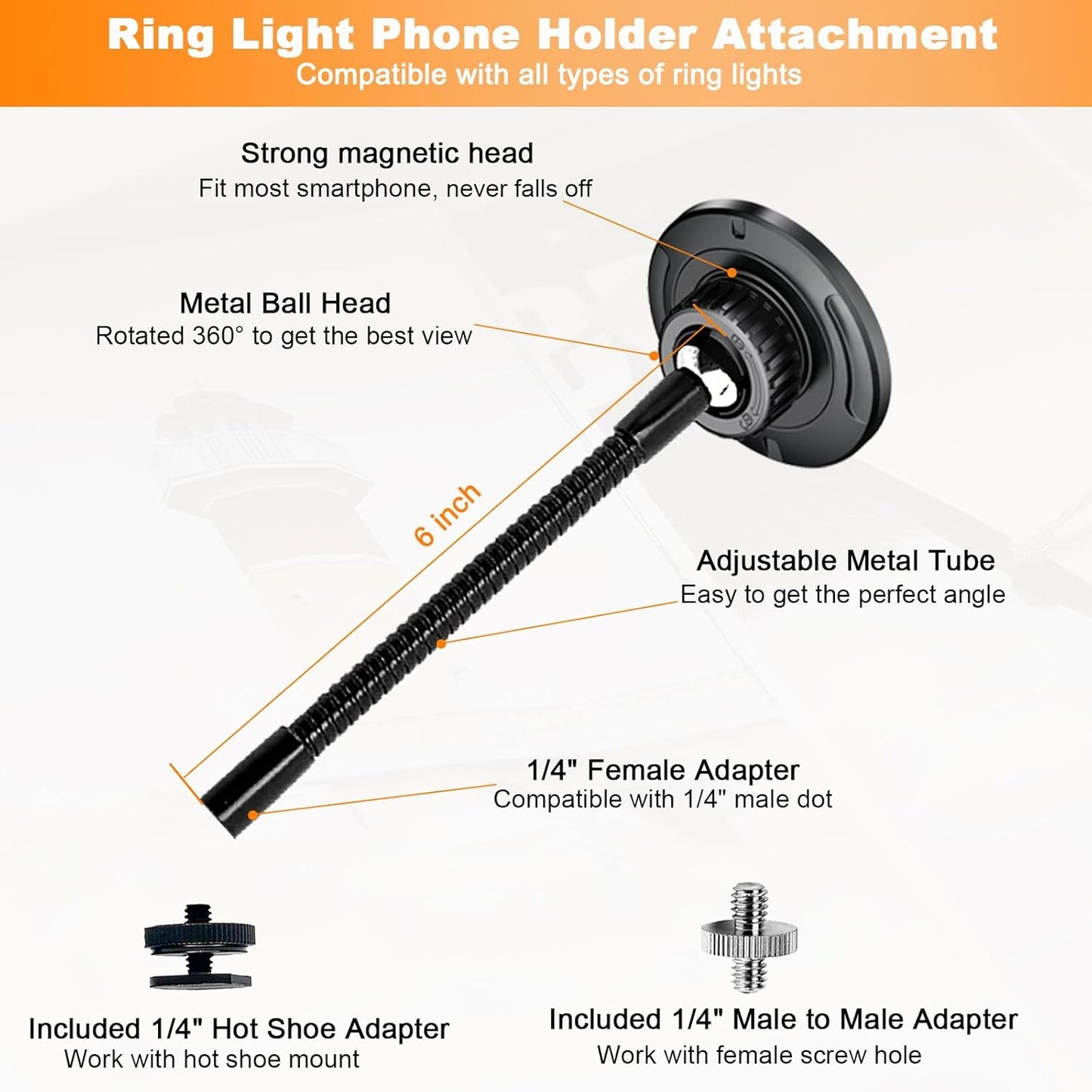16 15 14 13 12 Ring Light Phone Holder Attachment, Strong Magnetic Phone Holder for Ring Light and Tripod Stand