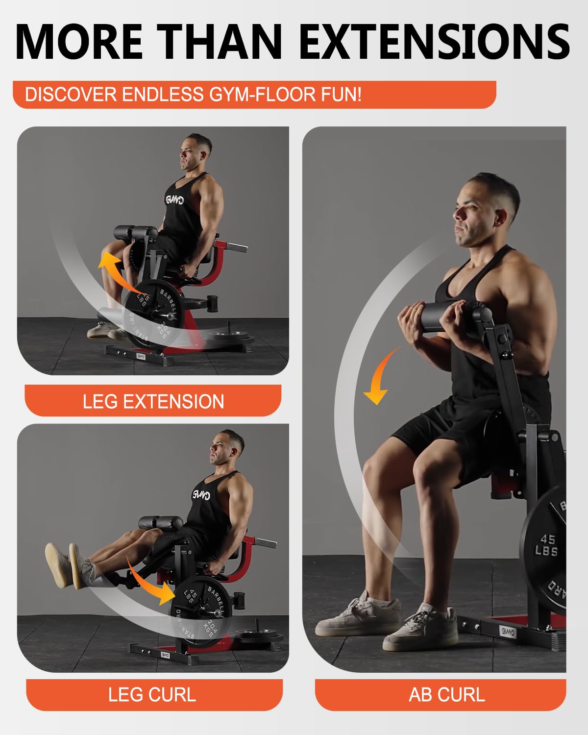GMWD Leg Extension and Curl Machine, Lower Body Special Leg Machine, Adjustable Leg Exercise Bench with Plate Loaded, Leg Rotary Extension for Thigh, Home Gym Weight Machine, Red