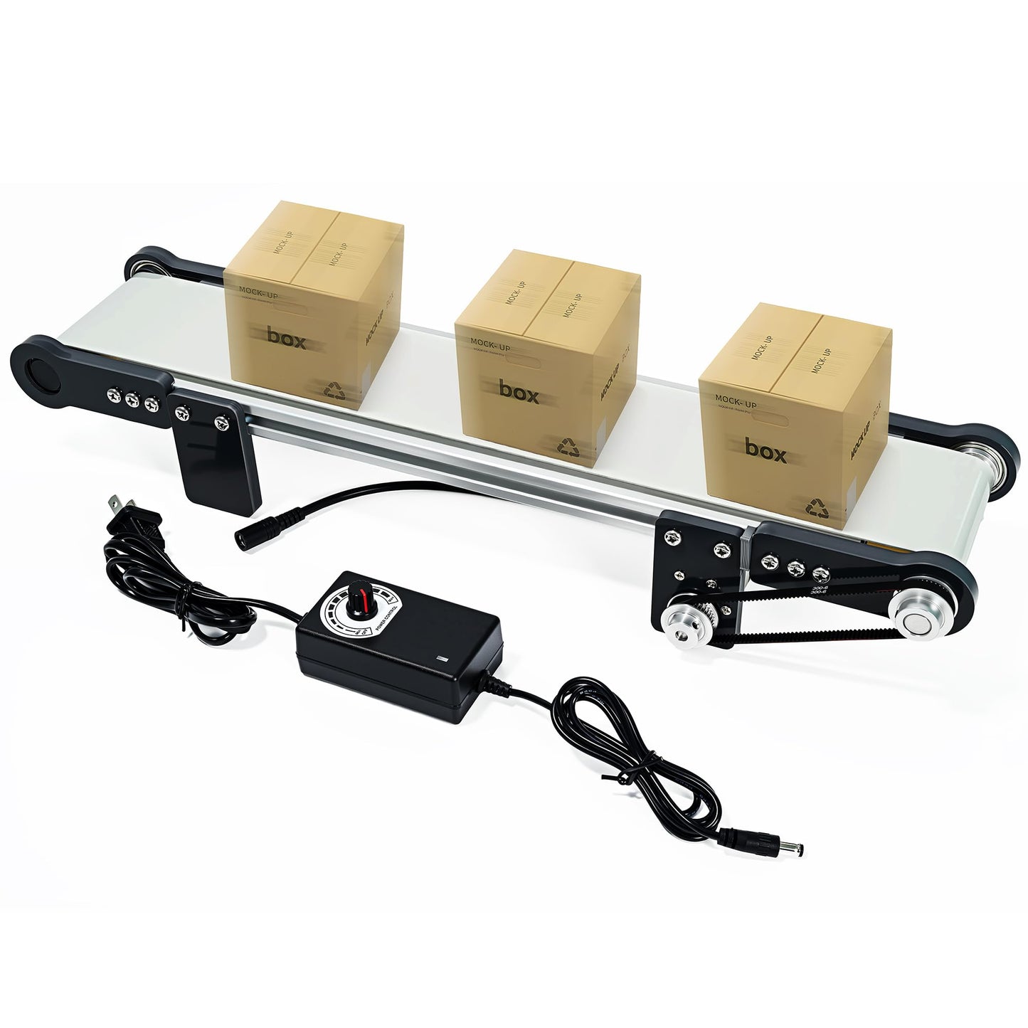 DC 12V Electric Desktop Conveyor Belt, 116RPM Adjustable Mini Conveyor Belt with Speed Controller for Small-Scale Material Production Packaging Friction Experiment, 19.7” x 3.9”