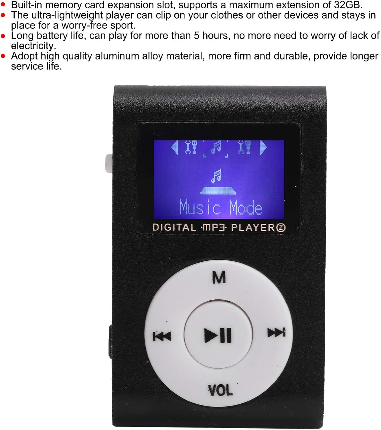 Ejoyous MP3 MP3 32G Player, Portable Music Player with Back Clip and LCD Mini Screen for Sports, Support Memory Card