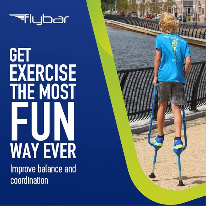 Flybar Maverick Walking Stilts for Kids - 5 Adjustable Height’s, Sturdy, Easy Assembly, Wide Non-Slip Rubber Bottom Tip, Foam Grips, Outdoor Toys for Kids 5+, 190 lbs