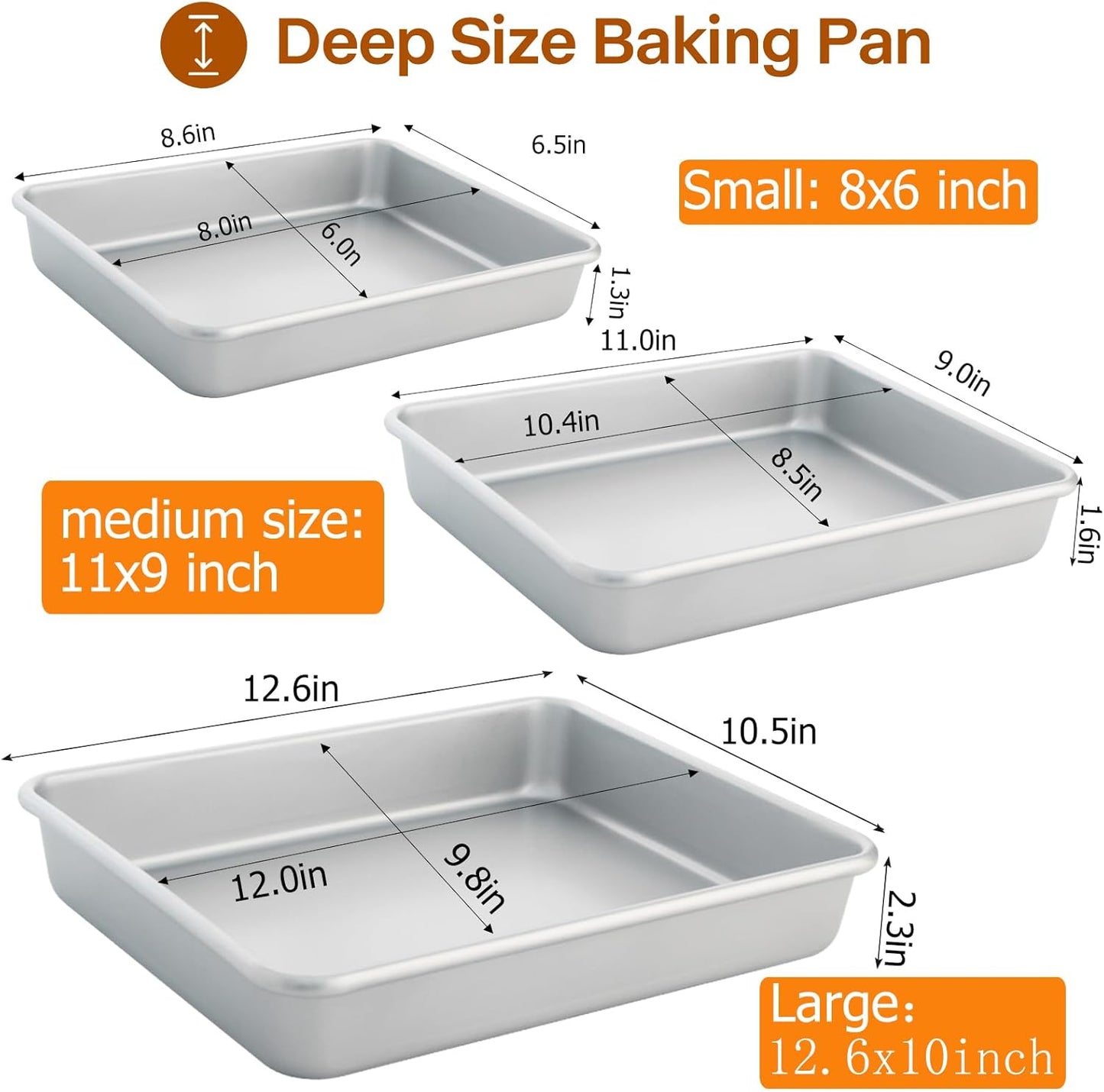 Skiennix Deep Baking Pans Set of 3 - Nonstick Heavy Duty Bakeware for Lasagna | 9/11/13 Inch Trays
