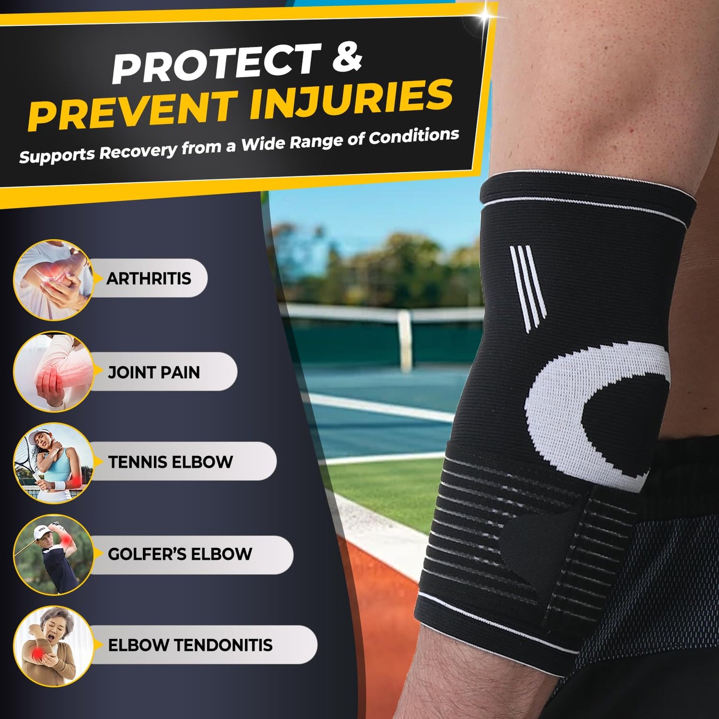 NeoTech Care Elbow Support Brace (Black, Size M, 1 Pair)