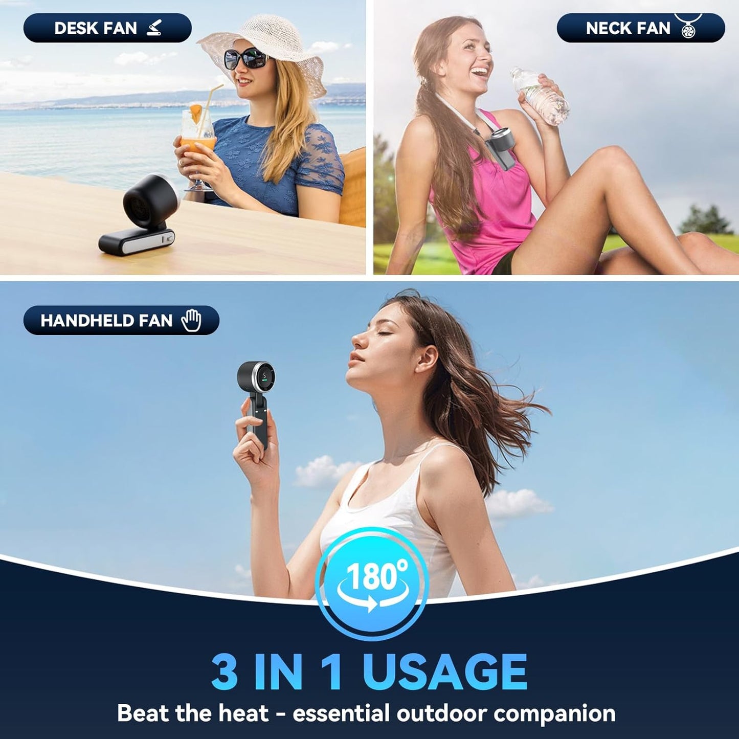 PlayHot Portable Handheld Turbo Fan - Compact Design with USB-C Cable | Sleek Black Finish