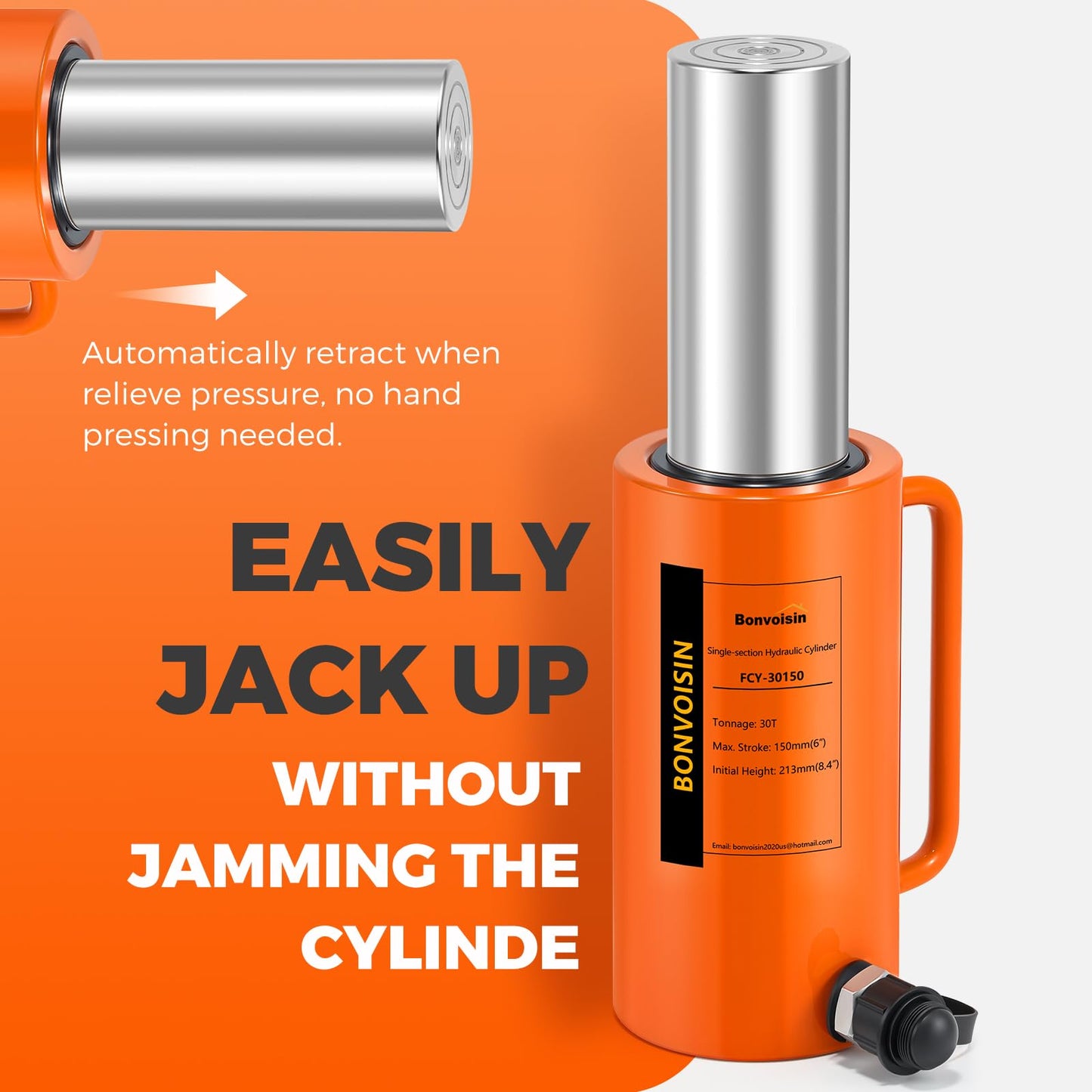 Bonvoisin Hydraulic Ram Cylinder 30T Hydraulic Jack Porta Power 6" Stroke Long Ram Single Acting Lifting Cylinders for Machinery Shipbuilding