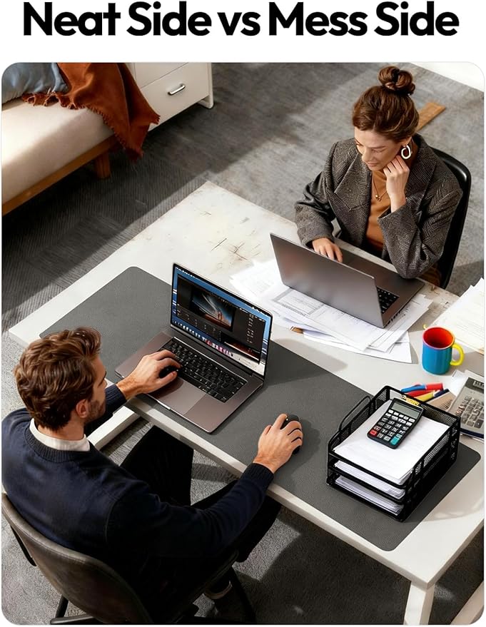 YSAGi Leather Desk Protector, Office Mat, Large Mouse Mat, Non-Slip PU Leather Blotter, Laptop Desk Pad, Waterproof Writing Pad for Office and Home (Dark Grey, 35.4" x 17")