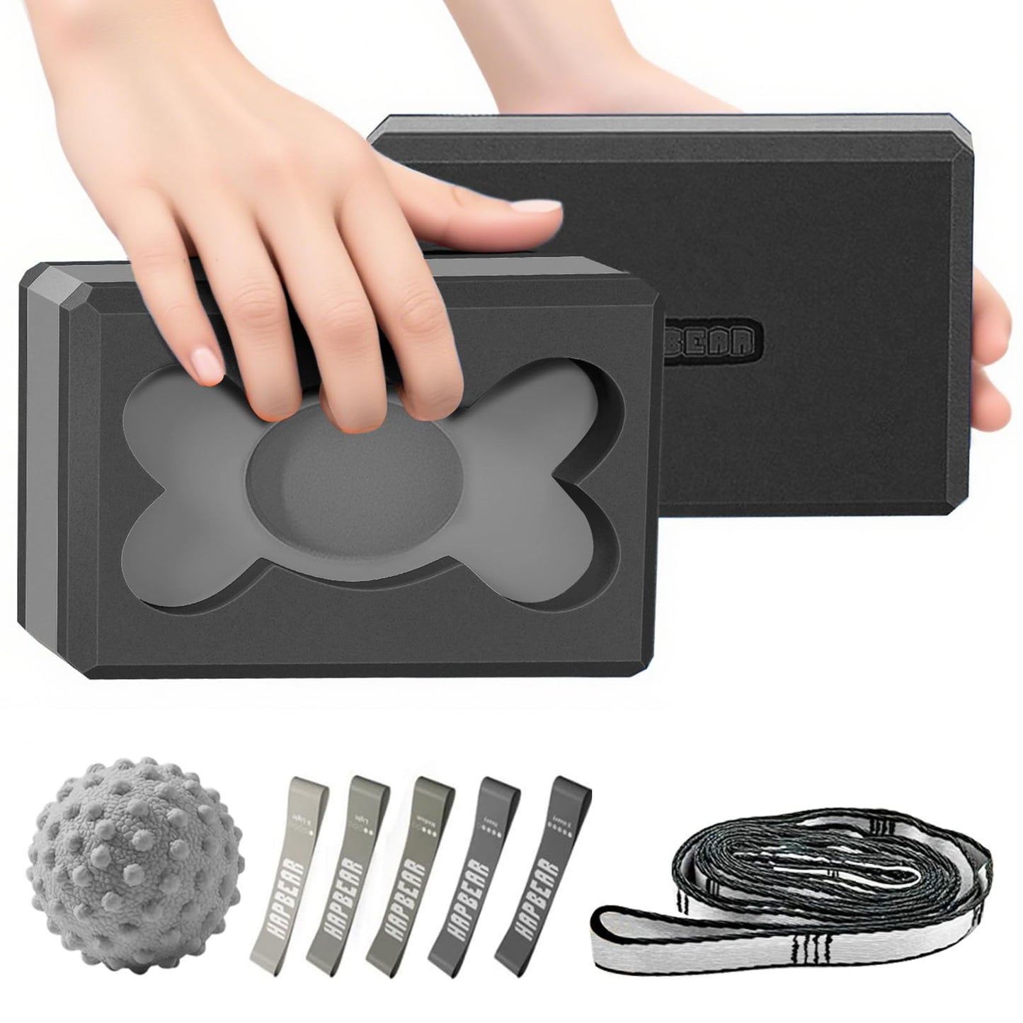 HAPBEAR Yoga Blocks 2 Pack - 9x6x3in High-Density EVA Foam with Non-Slip Textured Surface, Supportive for Deep Stretching & Lightweight - Ideal for Yoga, Pilates - Black