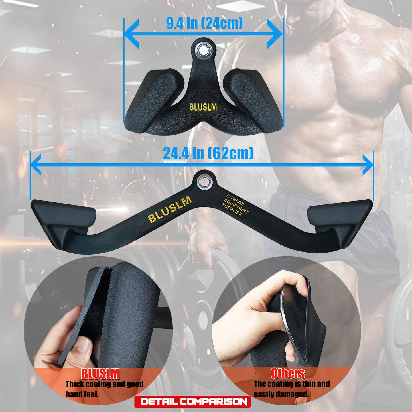 BLUSLM LAT Pull Down Bar for Cable Machine, LAT Pulldown Attachments T-bar V-bar Cable Attachment for Gym, Back Tricep Strength Training Handle