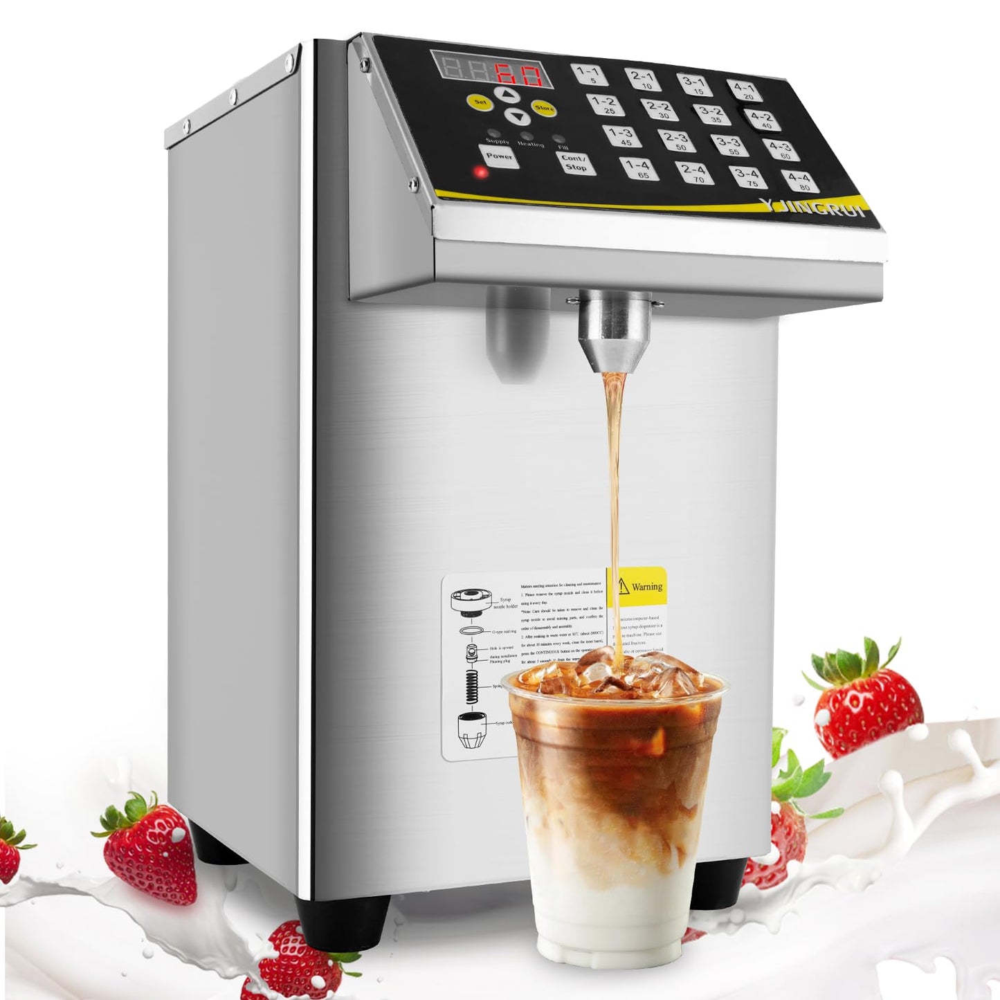 YJINGRUI Fructose Dispenser, Brushed Stainless Steel Fructose Machine, Fructose Dispenser Machine (8.5L 110V 16Groups)