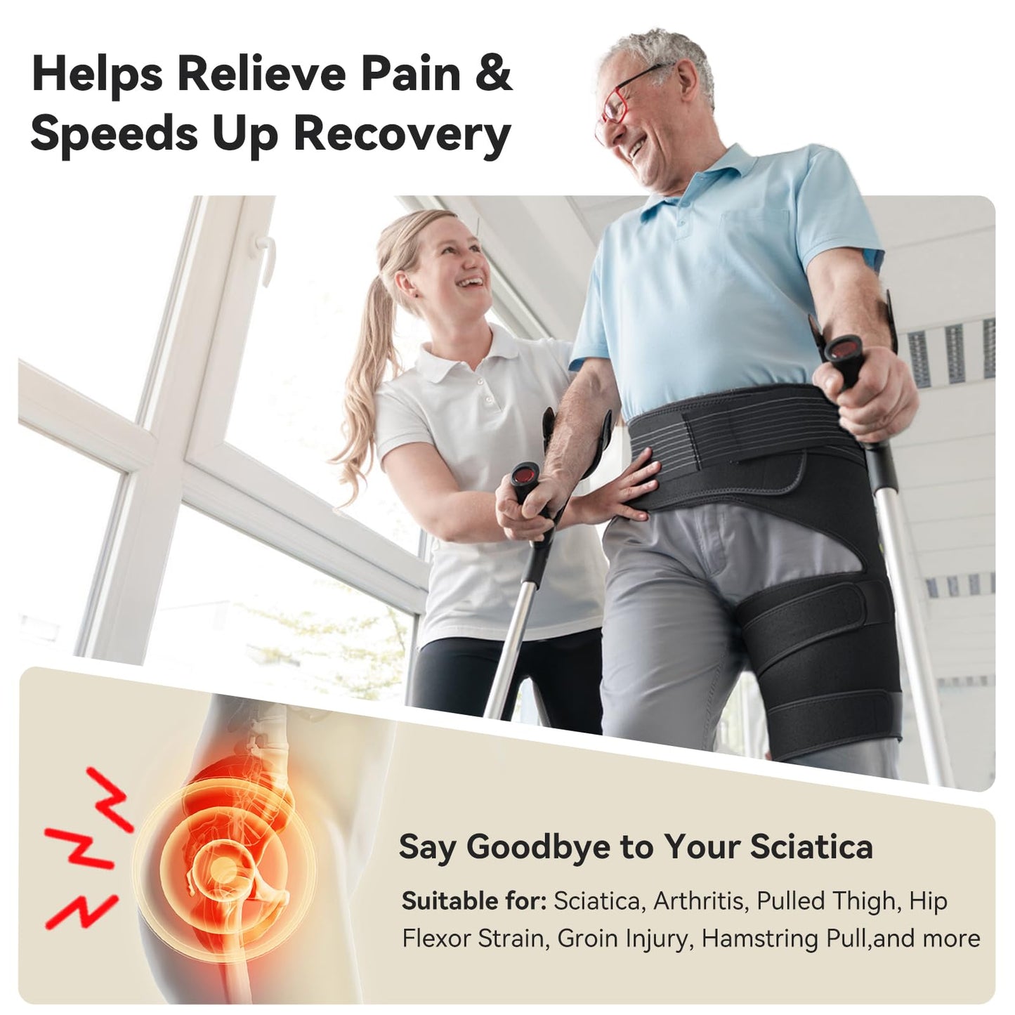 SOLOEVER Hip Brace for Women & Men, Sciatica Pain Relief Devices, Adjustable Compression Wrap Support for Arthritis, Pulled Thigh, Hip Fleхоr Strain, Groin Injury, Hamstring Pull (Black, Left)