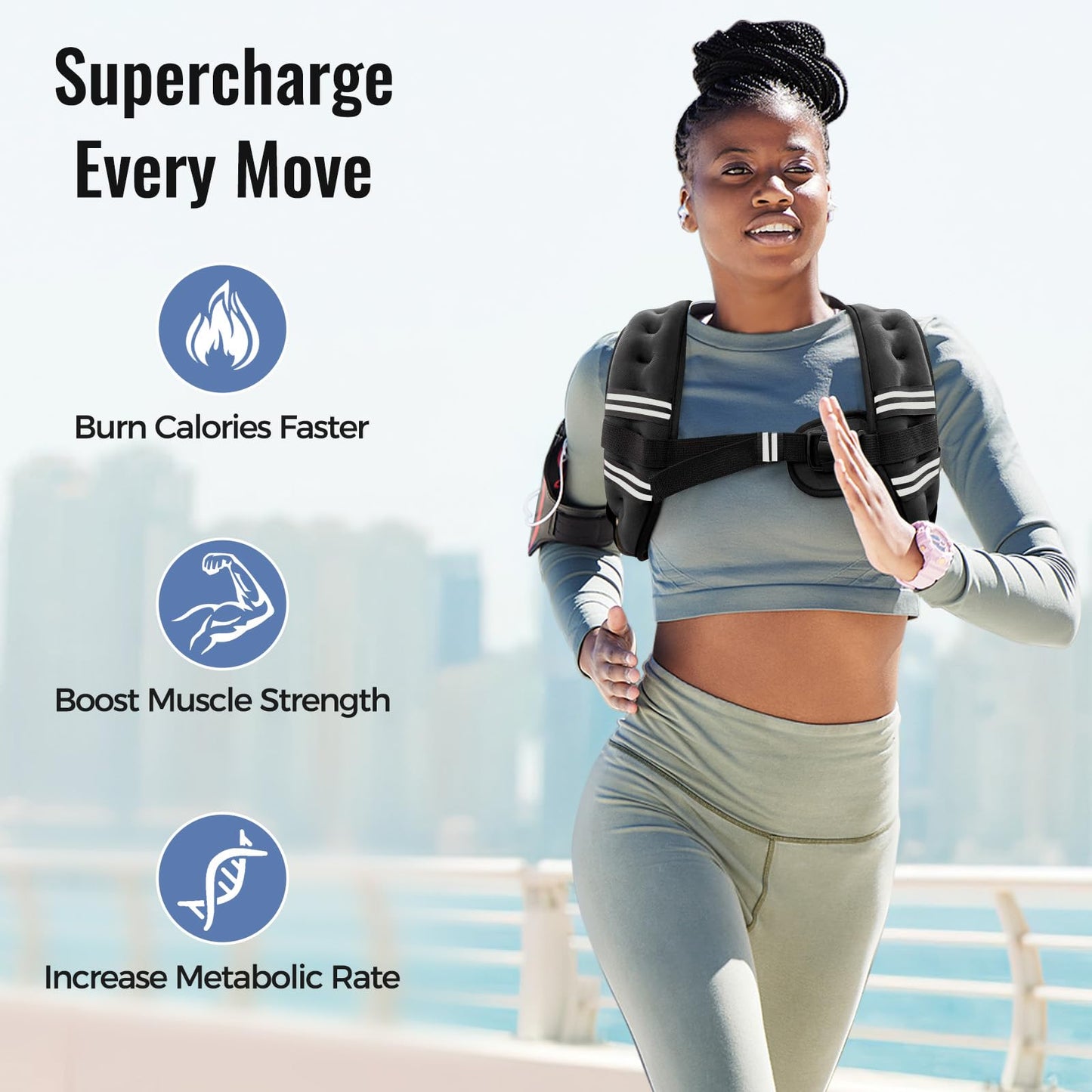 Zeerun Weighted Vest for Women & Men with Reflective Stripe and Adjustable Buckle, Comfortable & Durable Rucking Vest for Walking, Running & Strength Training, 10LBS-Black