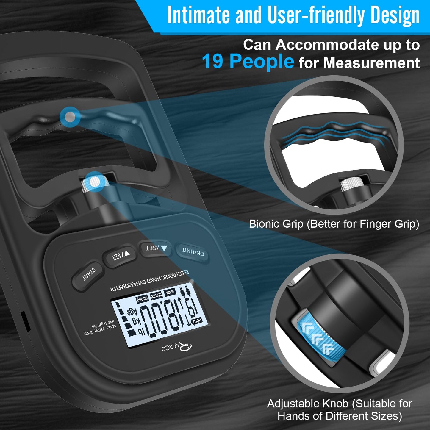 Ryaco Grip Strength Tester With Adjustable Hand Gripper, 396lbs/180kg Digital Hand Dynamometer Grip Strength Trainer Set Electronic Hand Grip Strengthener with LCD Display for Rehab Fitness Home Use