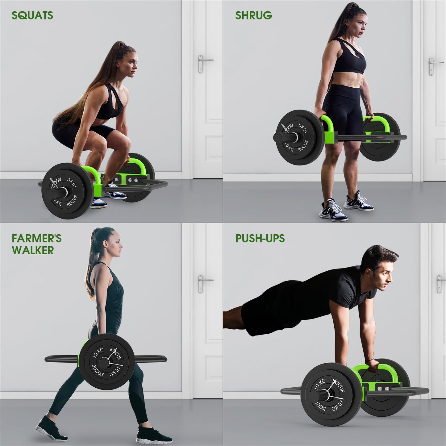 FovemiG Hex Trap Bar 2-Inch Olympic Weightlifting Barbell,48.6" Deadlift Bar for Squats,Shrugs,Push-Ups,400Lbs Weight Capacit Suitable Home Gym Equipment Workouts for Beginners,Women,Men-Green