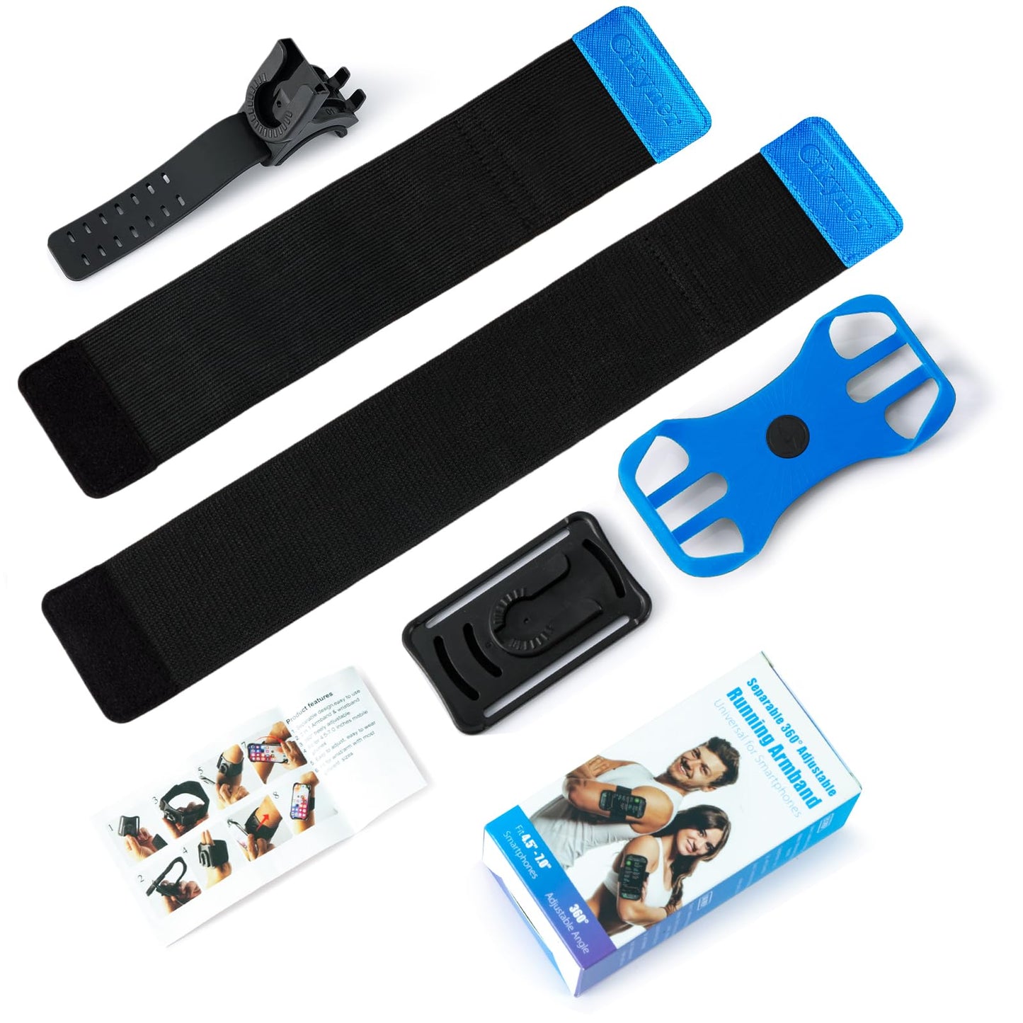 Cikyner Running Armband, 3 in 1 360° Rotatable & Detachable Sports/Bicycle Phone Holder for 4.5-7'' Smartphones, Ideal for Gym, Jogging, Hiking