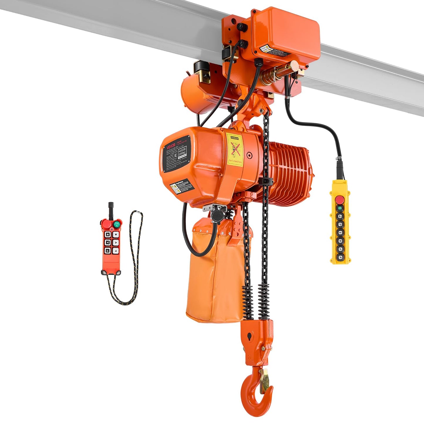 VEVOR 4400lbs Electric Chain Hoist with Power Trolley, 2-Speed Operation, 20ft Lifting Height, 3-Phase 208-240V/440-480V Overhead Crane w/ 328ft Wireless & 16ft Wired Remote Control G100 2-Chain Hoist