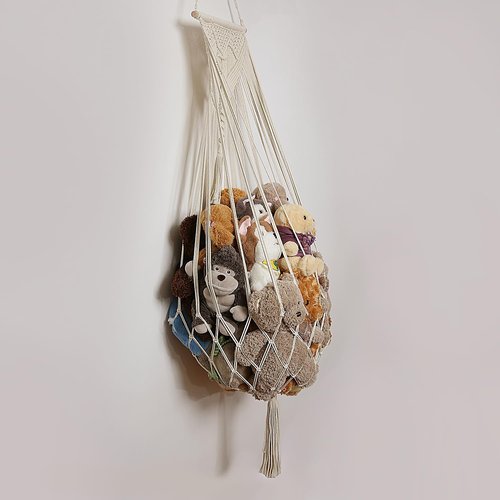 Amdermi Stuffed Animal Hammock - Boho Macrame Wall Organizer for Plush Toy Storage | Cream Color