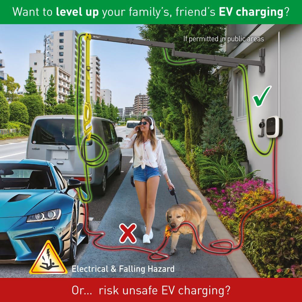 Barkan 63" Protective EV Charging Cable Wall Arm, 5 Year Warranty, Indoor & Outdoor Weatherproof zinc Coating, for Electric Vehicle Cable, Retractor Arm