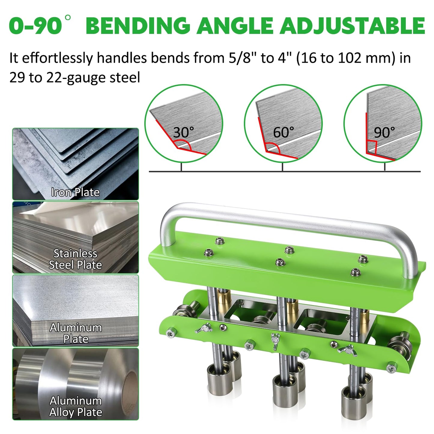 Three-Station Edge Roller Bender 0-90°Bending Angle Adjustable for 29 to 22-Gauge Steel,Making 5/8" to 4" (16 to 102 mm) Bends Large Sheet Metal Bender