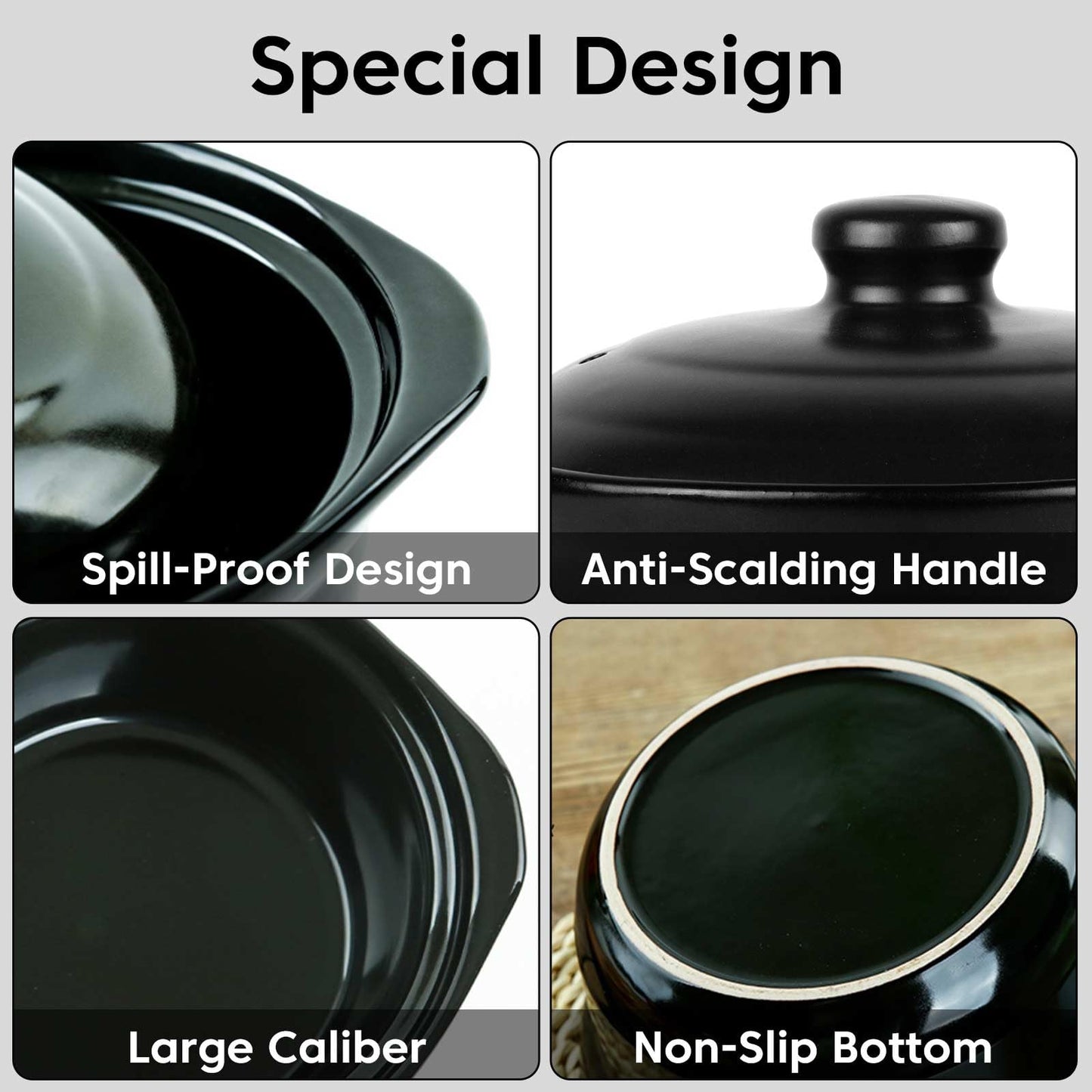 1.9 Quart Clay Pot for Cooking with Lid - Black Earthenware Pot & Olla de Barro for Korean, Soup & Rice - Non-Stick Clay Cookware for Stovetop & Oven