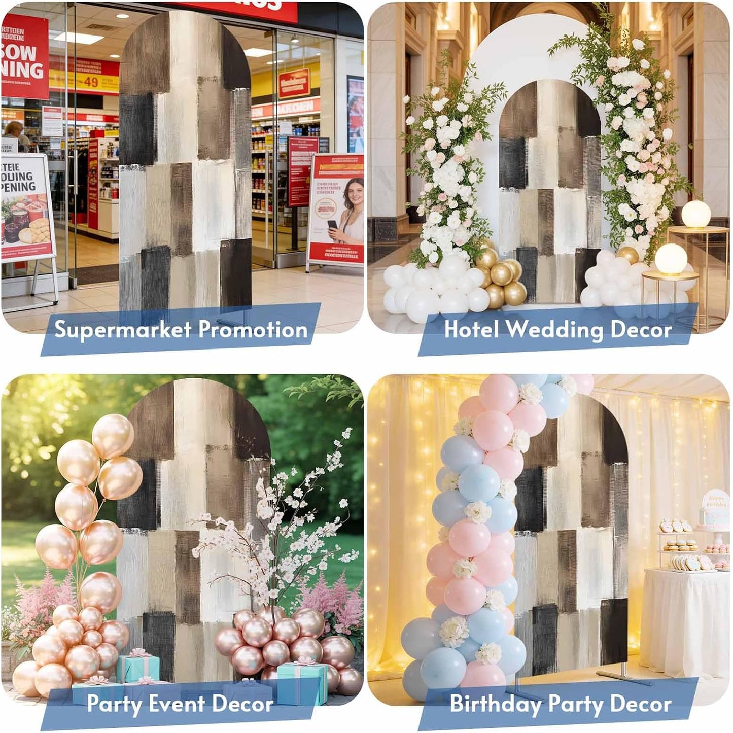 Jnbasdffb 6.6 Black Brown Abstract Wedding Arch Cover, Stretchy Spandex Arch Backdrop Stand Covers FT, Oil Painting