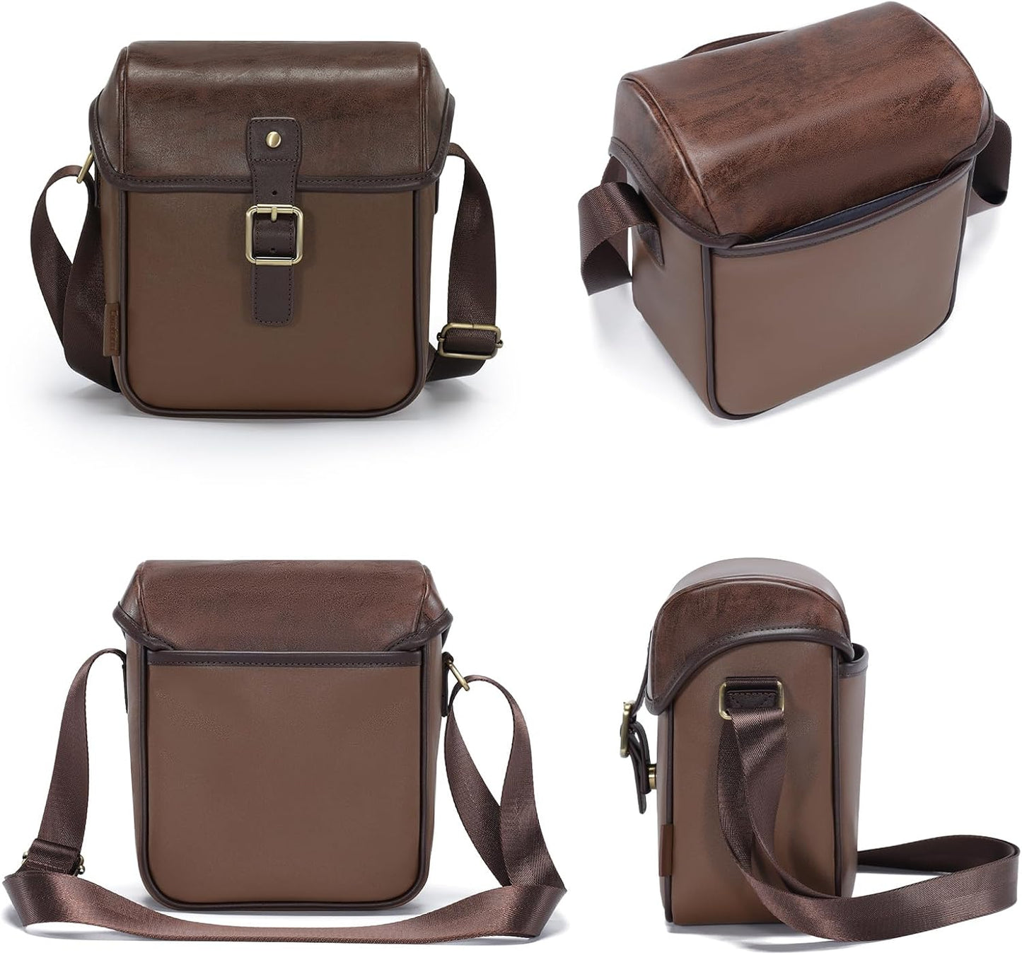 Cwatcun Camera Sling Bag PU Leather for PhotographersSmall Camera Bag Water-resistant Shockproof Case with Removable