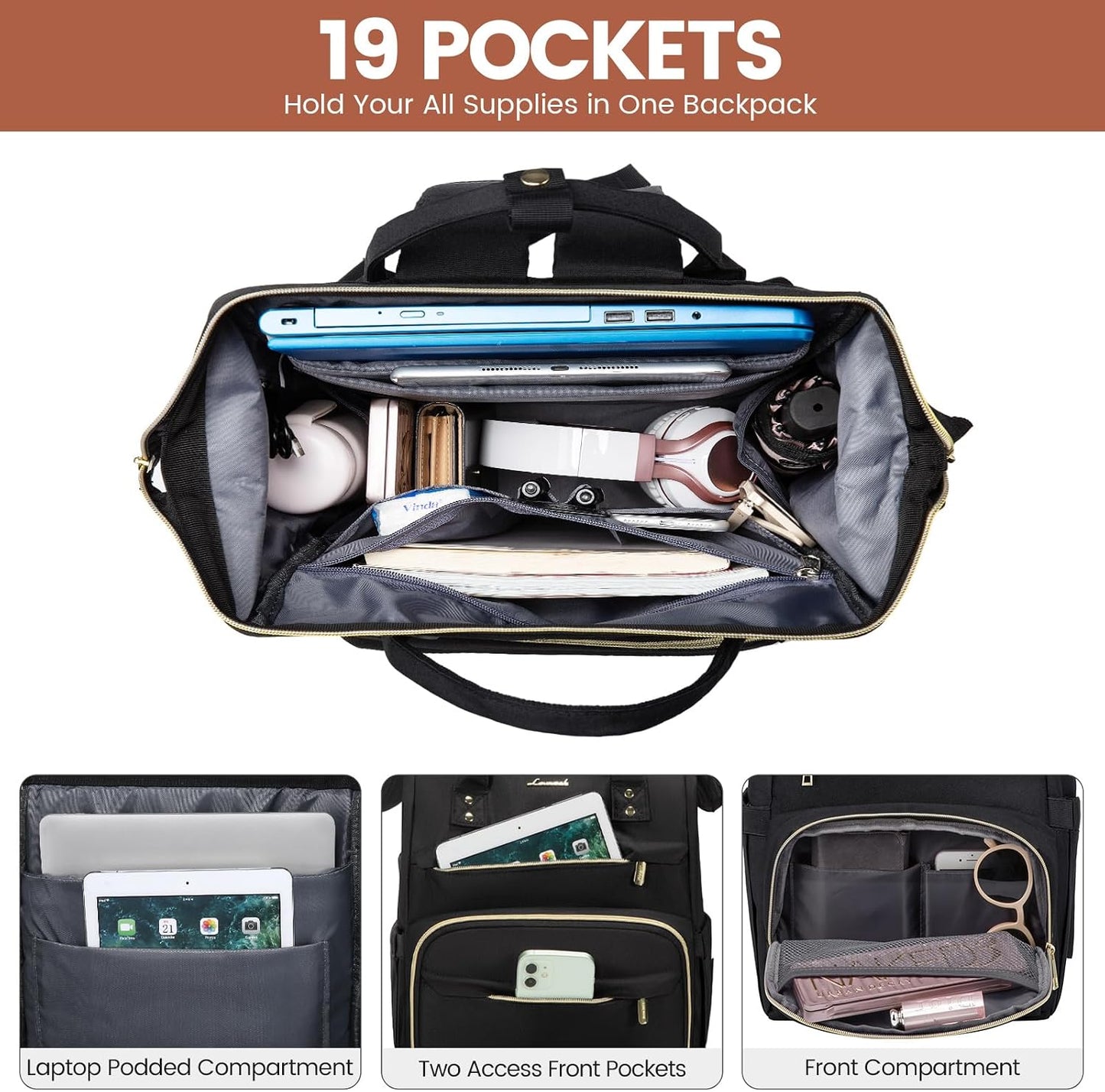 Backpack,15.6 Inch Backpack,Waterproof Pack LOVEVOOK Laptop Professional Womens Purse Computer Bag Nurse Teacher