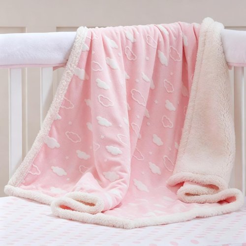 American Baby Company Heavenly Soft Chenille Sherpa Receiving Blanket - Warm 3D Pink, 30" x 35" for Travel & Strollers